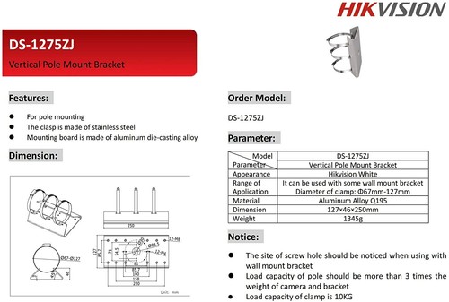 DS-1275ZJ Universal Vertikaler Masthalterung Adapter für die meisten Hikvision Wand M - Bild 7 von 7