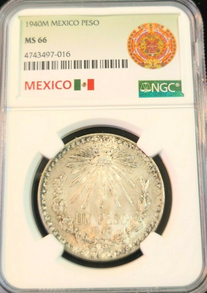 1940 MEXICO SILVER 1 PESO NGC MS 66 GREAT PEPPER TONING GEM BU LOW