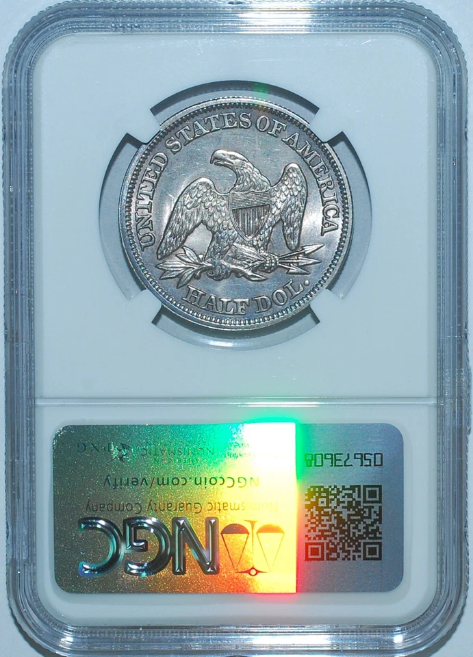 1857 NGC MS61 WB-102 VP-001 R.7+ MPD Misplaced Date Seated Liberty Half Dollar - Image 2 of 3
