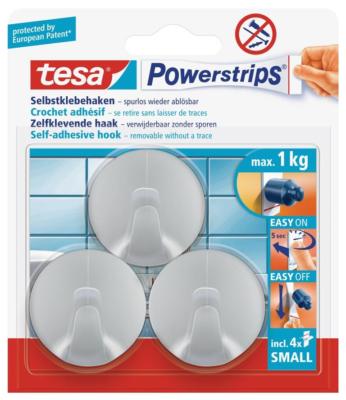 tesa selbstklebende Haken bis 1kg wieder ablösbar rund matt-chrom 3 Stück