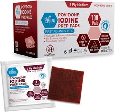 MED PRIDE Povidone Iodine Prep Pads,10% Antiseptic,Box of 100 Wipes,Alcohol-Free