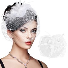 Signore Veletta Sposa Fiore Piuma Mesh Velo Partito Fascinator Cerimonia Do