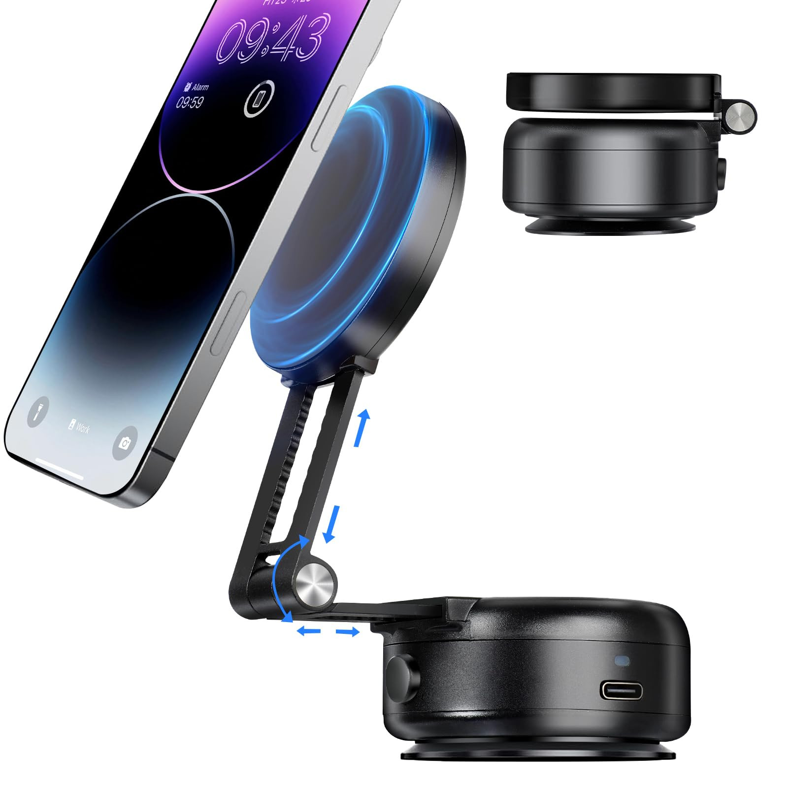 Adjustable Magnetic Car Phone Holder with Strong Vacuum Suction for Secure Mounting