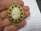 Vintage Florenza Goldtone Cameo Costume Jewelry Brooch Pin Nice BIN