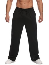Men's Lightweight Sweatpants Open Bottom Baggy Black Sweat Pants for Mens Str...