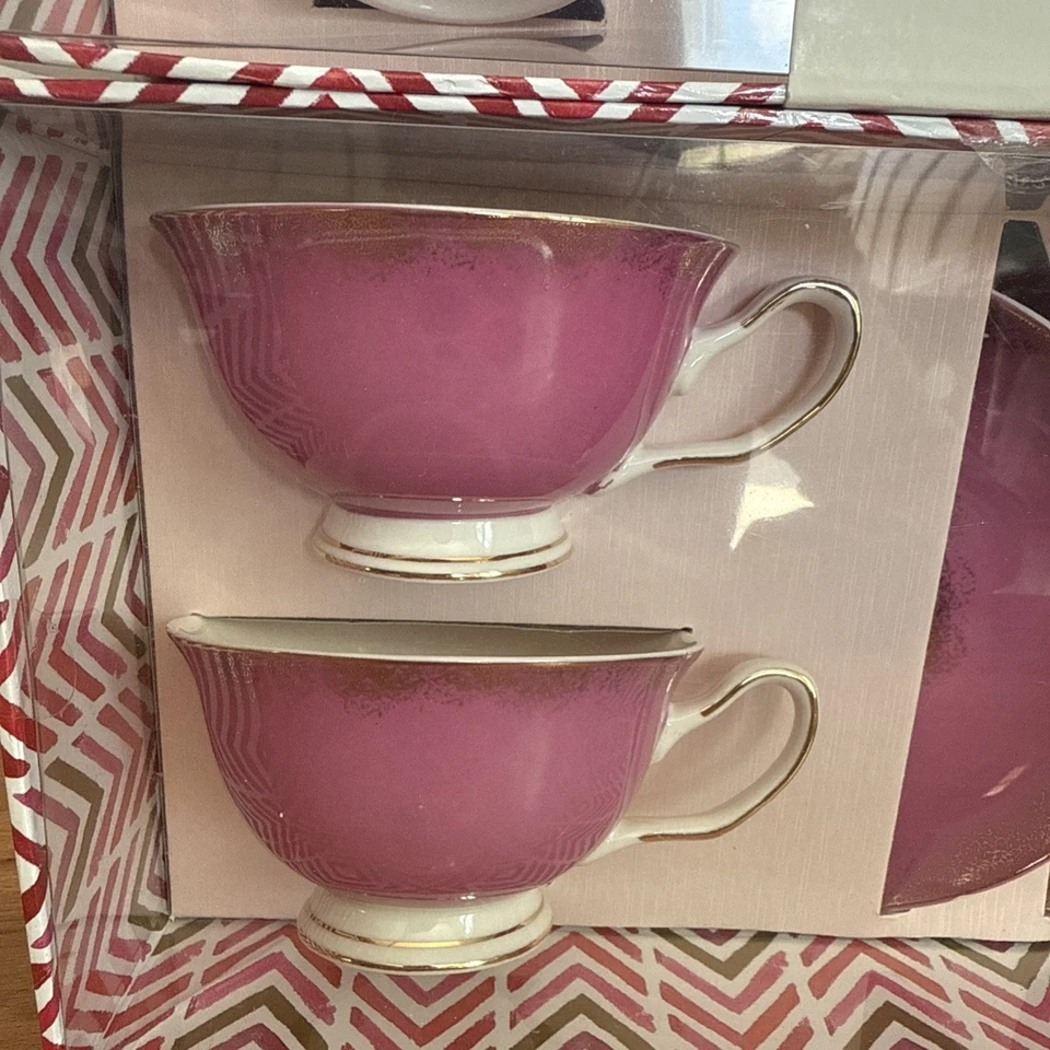 2 GRACE'S TEAWARE чай чашки и блюдца наборы 4 чашки 4 блюдца розовый и золотой 2 комплекта - Изображение 2 из 4