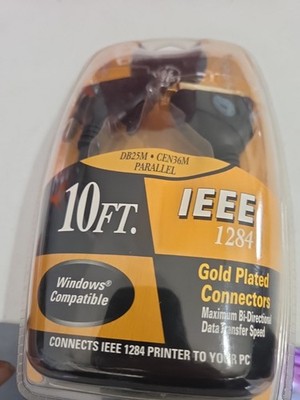 New GE MaxSpeed IEEE 1284 Printer Cable 10 ft DB25M CEN36M Parallel HO97890 10'