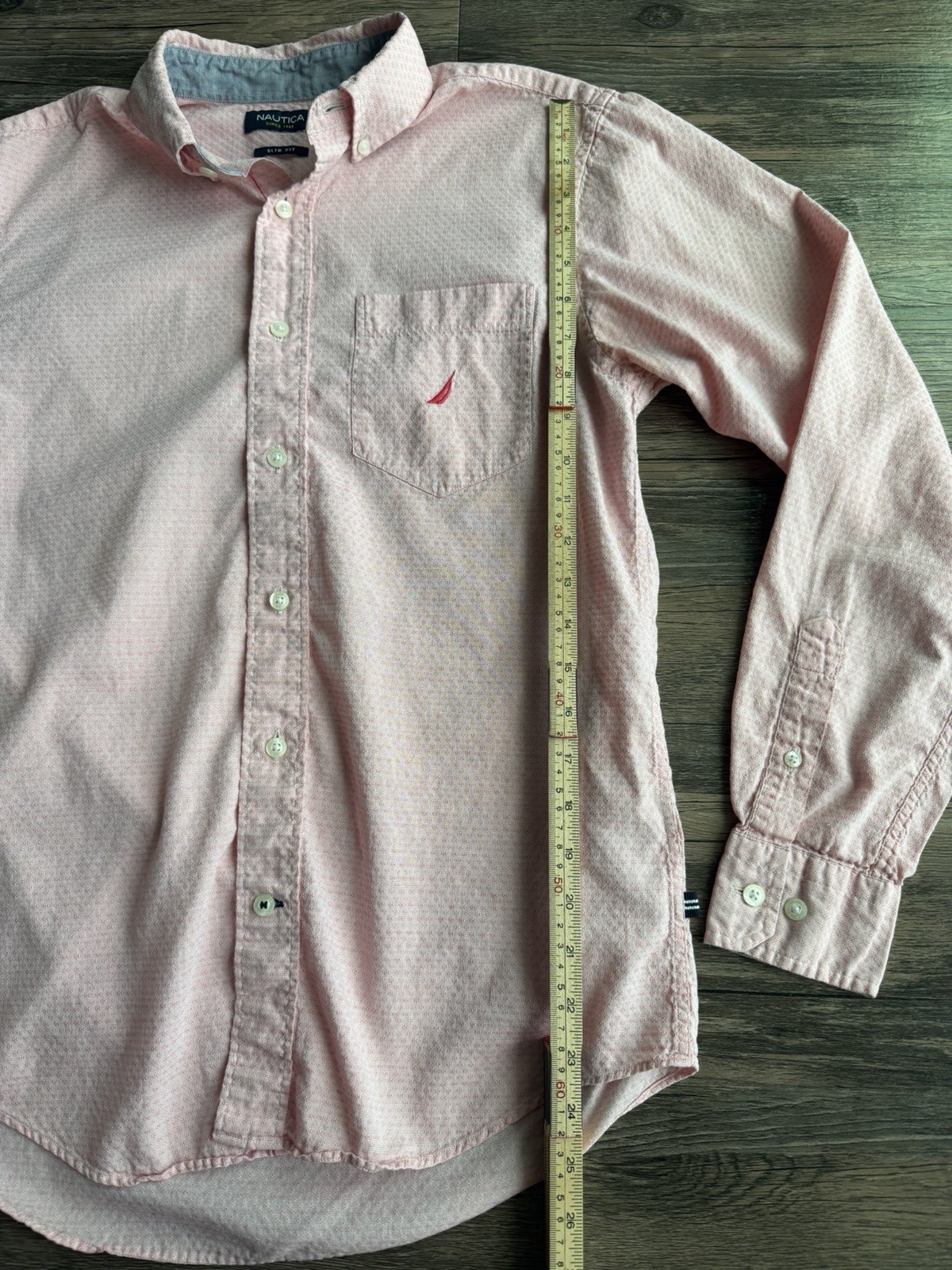Nautica Slim Fit S Premium Button Down Long Sleeve Pocket Pink Jacquard Texture thumbnail 7