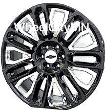22 Gloss Black With Chrome Inserts 95486 Wheels Fits 2025 Chevy Silverado 6x5.5