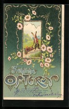 Coniglietto pasquale con carro pasquale, cartolina 1904 