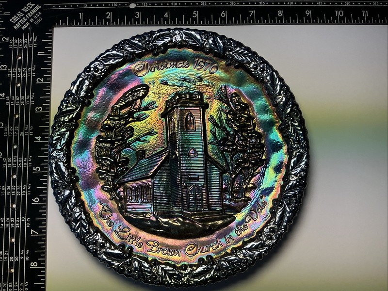 Fenton Carnival Glass 1970 Collector Plate, #1 In “Christmas in America”