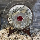 Unique Vintage Crystal, Glass & Porcelain Plate Art Centerpiece w/ Red Rose  — photo 1