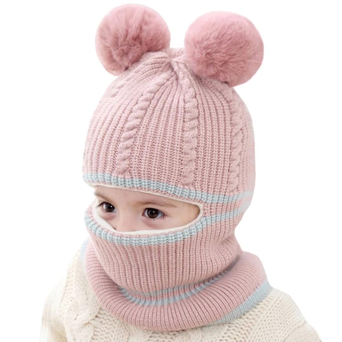 Toddler Winter Hat Baby Balaclava 2 in 1,Fleece Lined 1-4T, Bear-best Pink