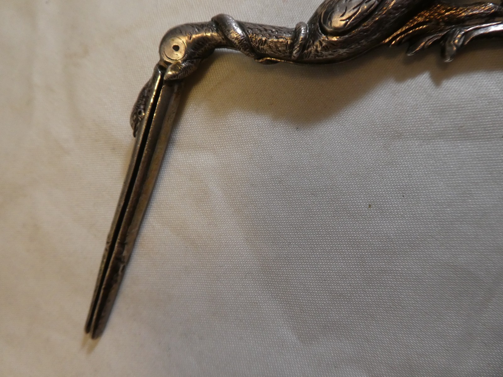ANTIQUE 1800s SILVER STORK SCISSORS MEDICAL MIDWIFE CLAMP HIDDEN BABY