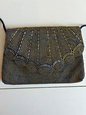 Vintage 80s Beaded Evening Bag Art Deco Shell Gold Silver Flapper Style Metallic