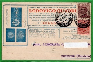 Cartolina Pubblicità Lodovico Quadri Bergamo magazzini carta Michetti e Leone