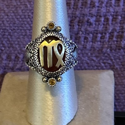 Barbara Bixby Virgo SS & 18k Carnelian & Hessonite Garnet Ring S8 NEW! BAG BOX!!