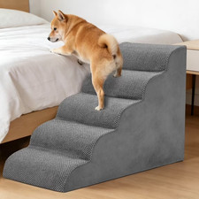 Gianna 24" Dog Stairs for High Bed 5-Step Non-Slip Pet Steps Small Dogs Grey