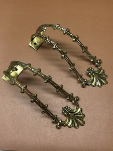 Two vintage brass curtain tie backs 7” L  Shell Shaped Ends
