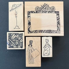 RubberMoon Ladies Lamp Dragonfly Funny Characters LOT of 5 Rubber Stamps
