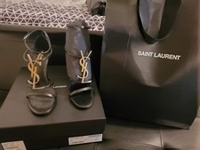 Saint Laurent Black Logo Ankle Strap Strappy ...