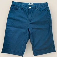 FDJ Olivia Slim Bermuda Shorts Size 8 | Stretch Cotton Blue Mid-Rise