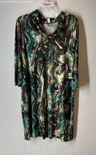 Nine West Womens Brown Multicolor Printed Long Sleeve Shift Dress Sz 14 w/ Tags