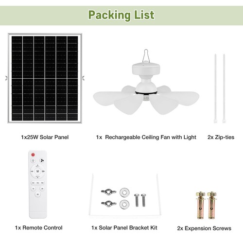 Solar Ceiling Fan Kit, 25W Solar Powered Rechargeable Ceiling Fan with Light ... - Picture 6 of 7