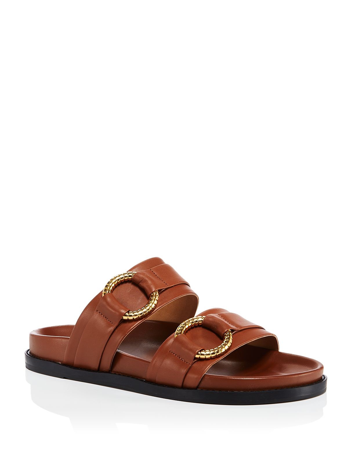 AQUA Womens Brown Cushioned Round Toe Slip On Leather Slide Sandals 6 B