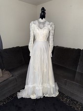 Vintage Victorian Lace Prairie Cottage Wedding Gown Dress High Neck Made USA