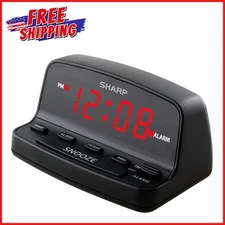 SHARP DIGITAL ALARM CLOCK Loud Alarm Snooze Keyboard Controls LED Display Black