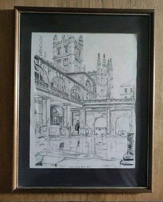 Great Roman Bath - Gerahmter englischer illustrierter Druck von Griffin 1970er