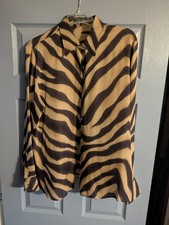 Black and Tan zebra stripe Ralph Lauren size 16 silk blouse. vintage L/S Pretty