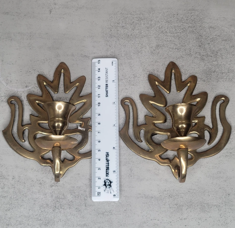 一对老式黄铜壁灯烛台金色口音印度制造 — 第 2/4 张图片