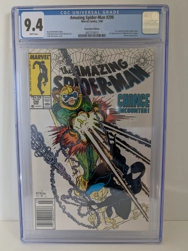 Amazing Spider-Man 298, CGC 9.4. Key: 1st Venom, 1st McFarlane. 1987 White Pages