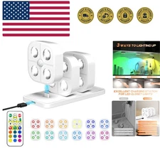 Wireless Step Light Rechargeable Puck Lights with Charging Station, RGB Motio...