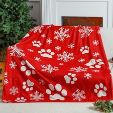 HunnmingRe Christmas Animal Blanket Cute Dog Paws Flannel Paw, Red