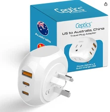 Ceptics Australia, New Zealand, China Travel Power Adapter USA to Type I 20W USB