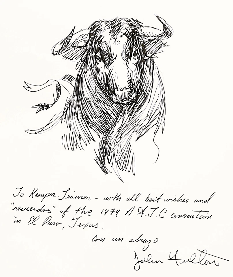 约翰·福尔顿短裤 1932 - 1998 - "EL TORO!" - 1979 年 - 原版墨水画 - 14x 11 — 第 3/4 张图片