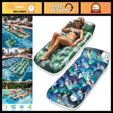 Heavy Duty Inflatable Pool Float Lounge - 2 Pack Rafts with Headrest for Adults