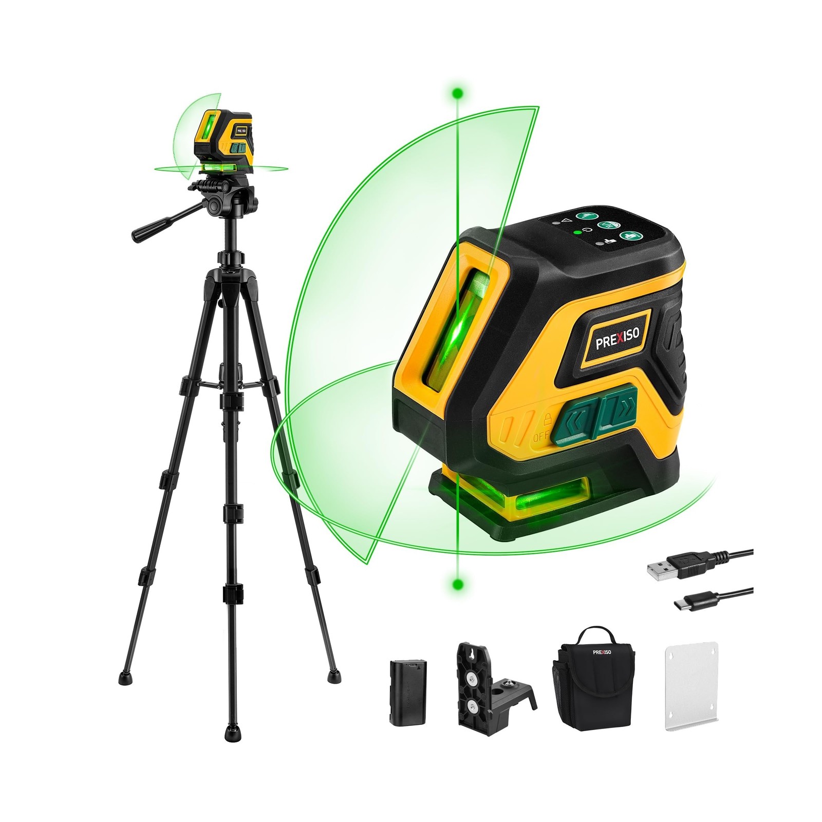 PREXISO Laser Level with Tripod & 2 Plumb Dots - 100 Ft Rechargeable Point Cr...