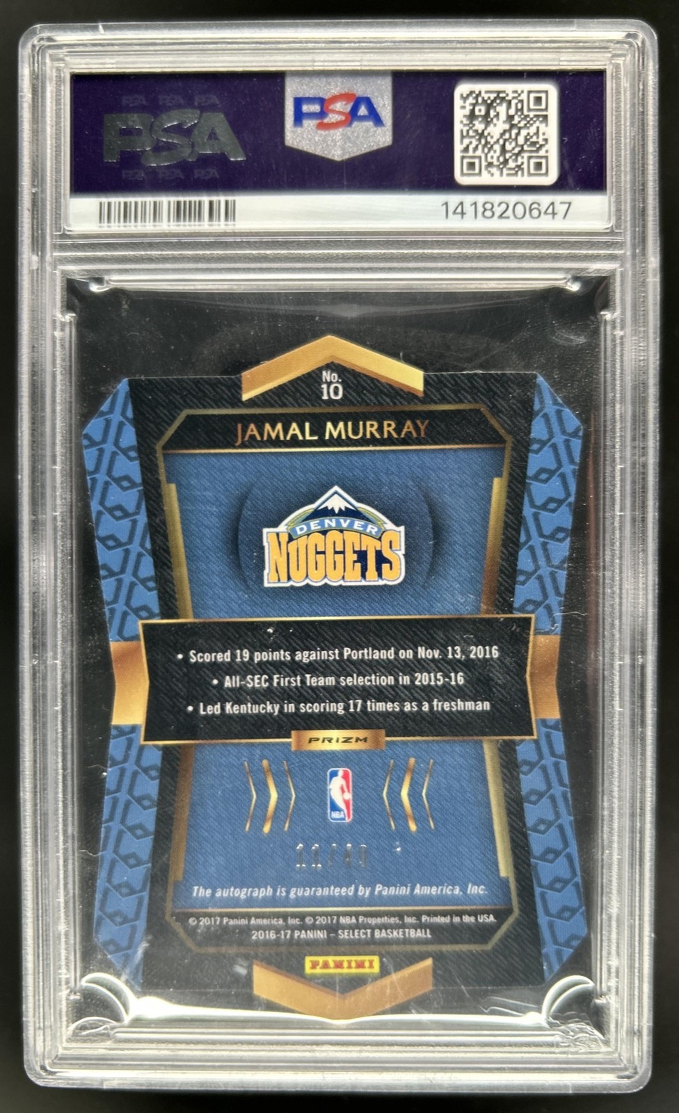 2016-17 Panini Select Jamal Murray Die Cut Rookie Auto Scope RC #/49 PSA 9 view 2