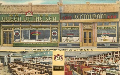 1953 Sunnyside Long Island New York Queen of the Sea Restaurant Postcard 26-4777