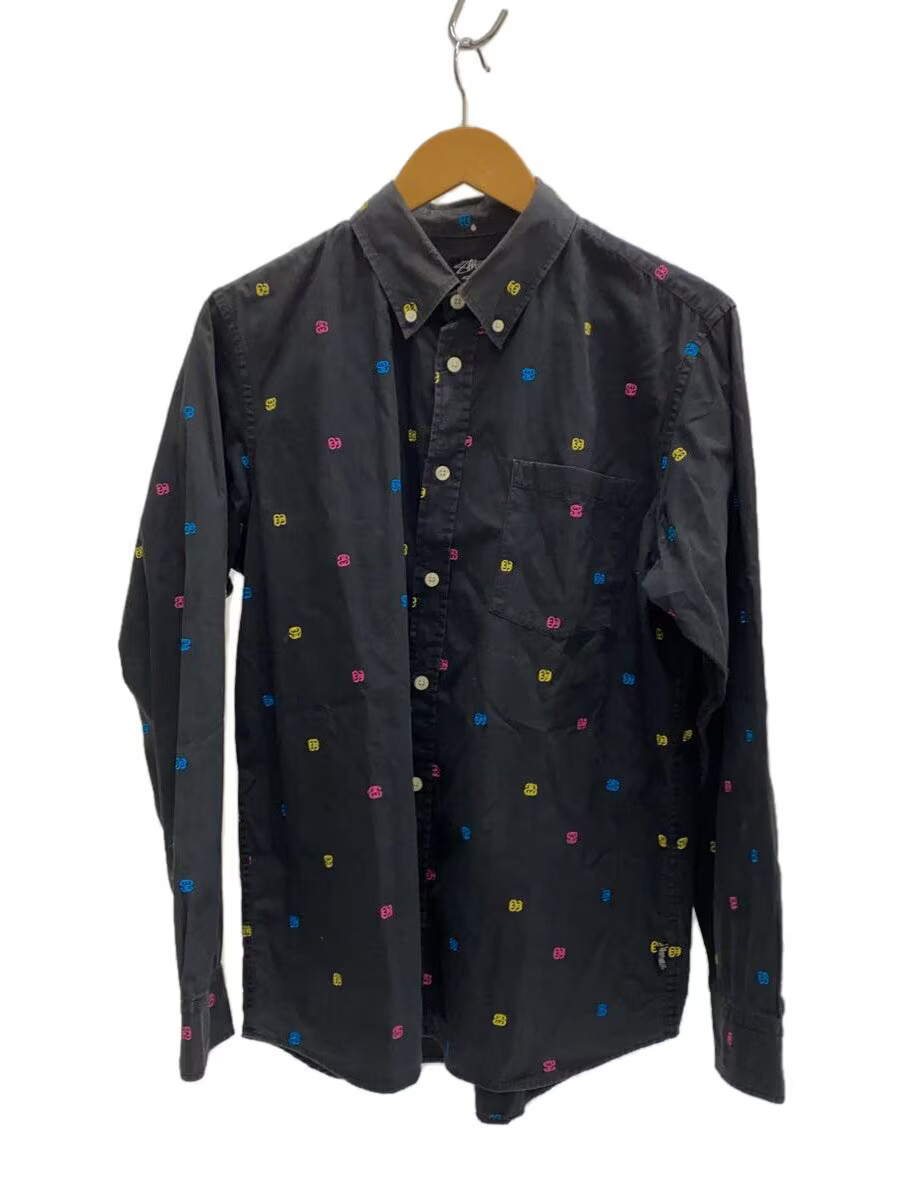 STUSSY Button-Down Dress Shirt with Embroidered Logo and Monogram, Size L, Cotto