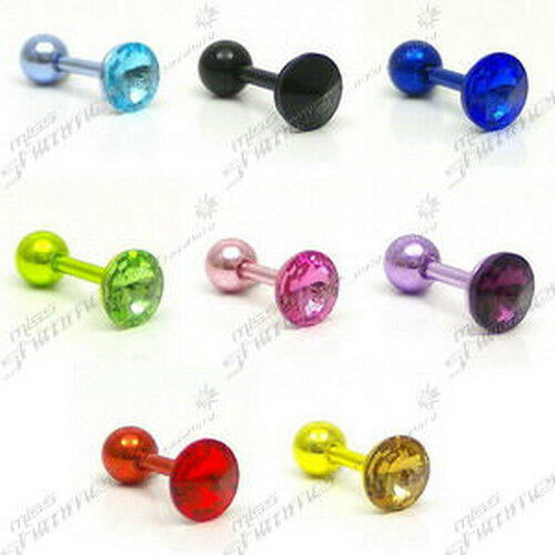 SURGICAL STEEL NEON COATED BLUE RED OR YELLOW 16g CZ GEM EAR BAR CLEARANCE
