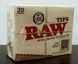 RAW Natural Unrefined Pre-Rolled Filter Rolling Tips~Full Sealed Box 20 RAW Natural Unrefined Pre-Rolled Filter Rolling Tips~Full Sealed Box 20