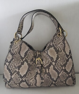 TALBOTS Leather Python Print Shoulder Bag Taupe Grey Very Classy NEW