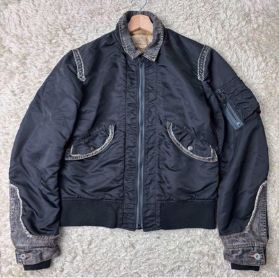 Avirex Jacket L-2B Remake Style Nylon Denim L Size Black From Japan Used