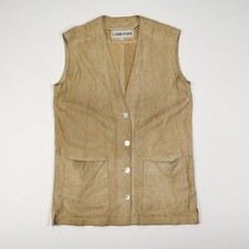 CERRUTI 1881 Damen Leder Weste Gr. 38 Beige Langweste Ärmellos Einreihig Echtled