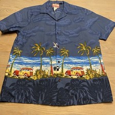 RJC Blue Hawaiian Short Sleeve Shirt Floral Mens XL Woodie Wagon Surf USA Made